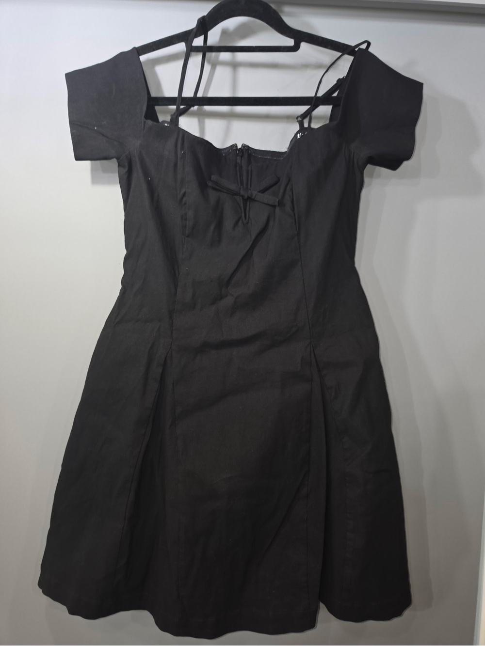 Maeve Black Off-Shoulder Mini Dress with Bow Detail